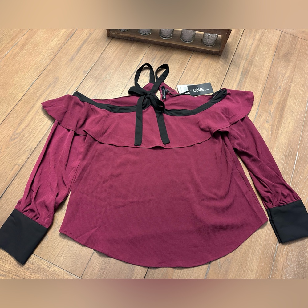 Burgundy Long Sleeve Off-the-Shoulder Blouse